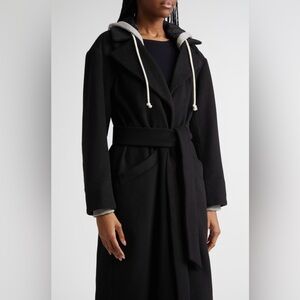 cinq a sept Black Hooded Belted Wool-Blend Coat with  Lining!